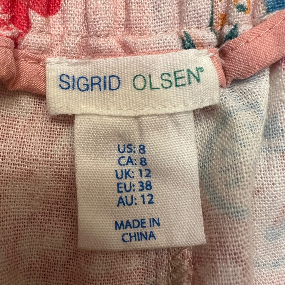 Sigrid Olsen Pink Paisley Floral Patchwork Linen Blend Wide Leg Pants Size 8 - Picture 2 of 9